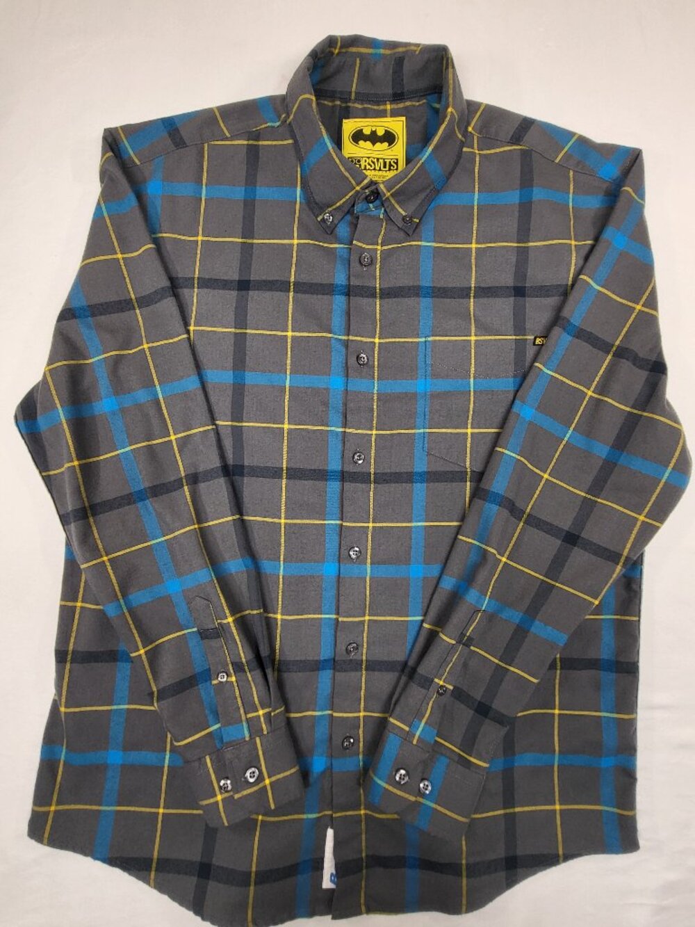 RSVLTS Batman Borland Flannel Shirt Mens XL Plaid Long Sleeve Button Down